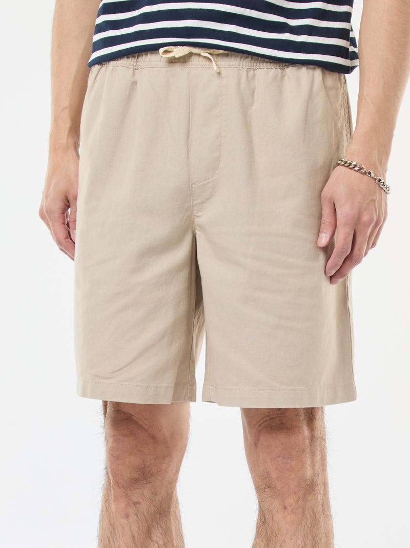 Bermuda liso de algodón y lino Beige - Kiabi