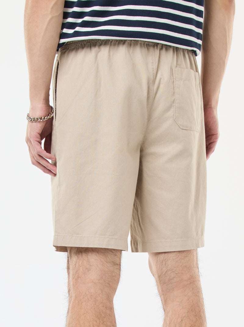 Bermuda liso de algodón y lino Beige - Kiabi