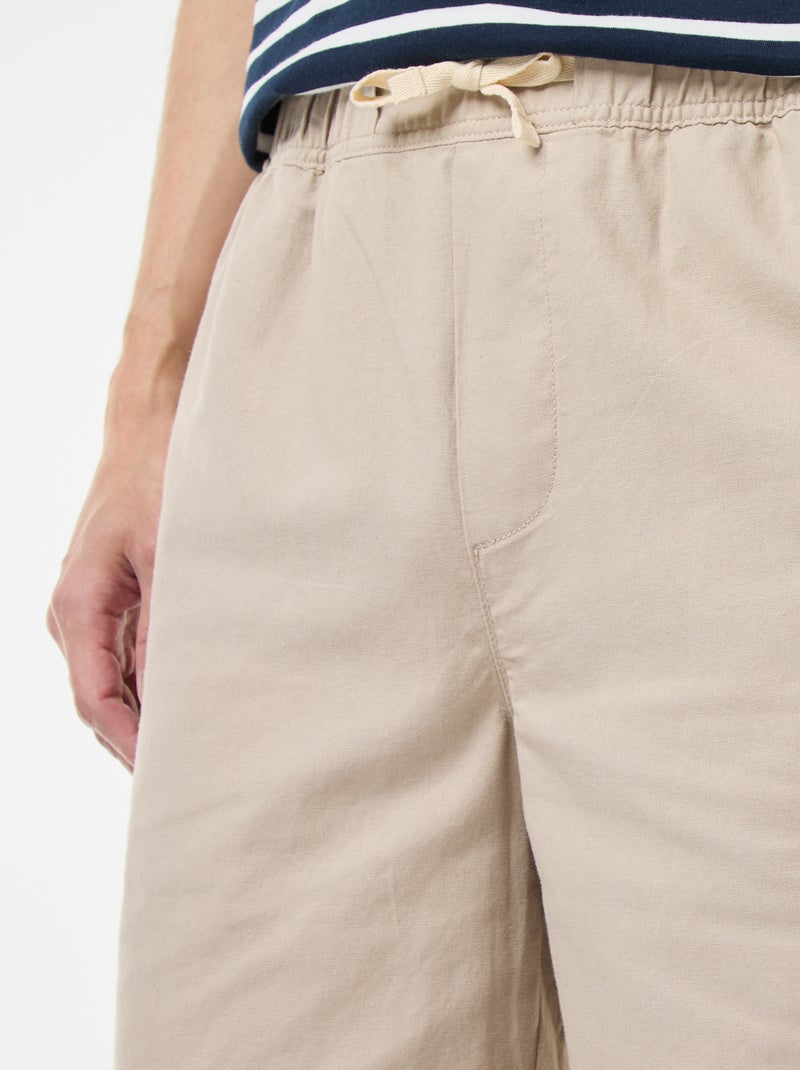 Bermuda liso de algodón y lino Beige - Kiabi