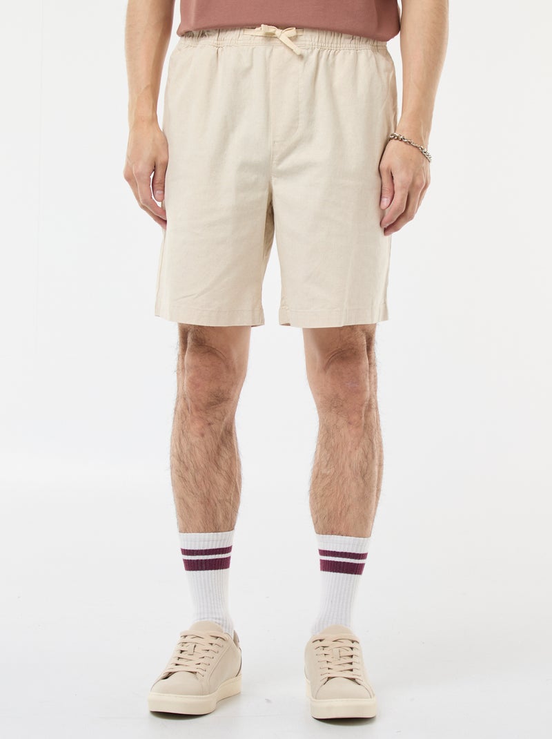 Bermuda liso de algodón y lino Blanco - Kiabi