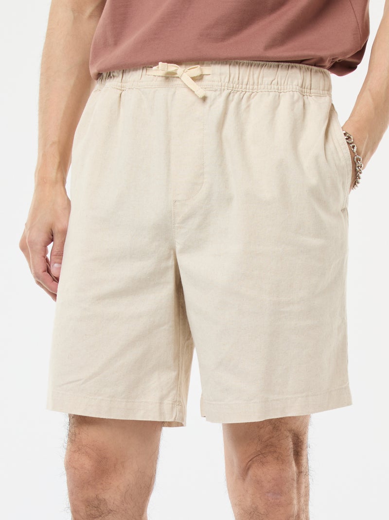 Bermuda liso de algodón y lino Blanco - Kiabi