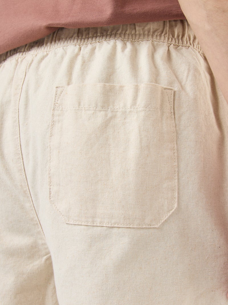 Bermuda liso de algodón y lino Blanco - Kiabi
