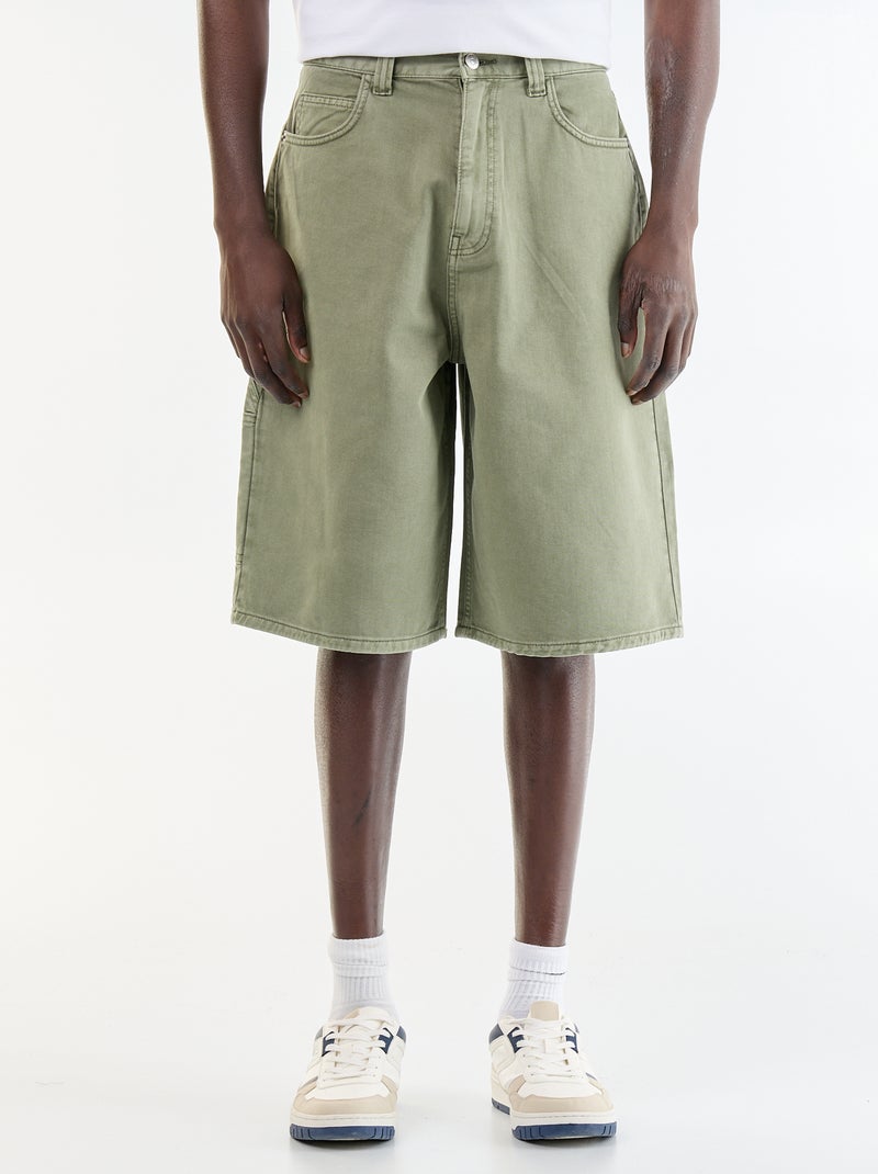 Bermuda vaquera estilo carpintero Kaki - Kiabi
