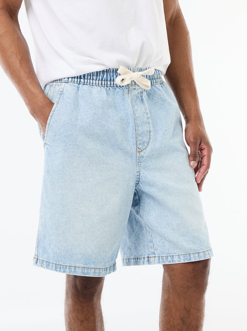 Bermuda vaquero con cintura elástica Azul - Kiabi