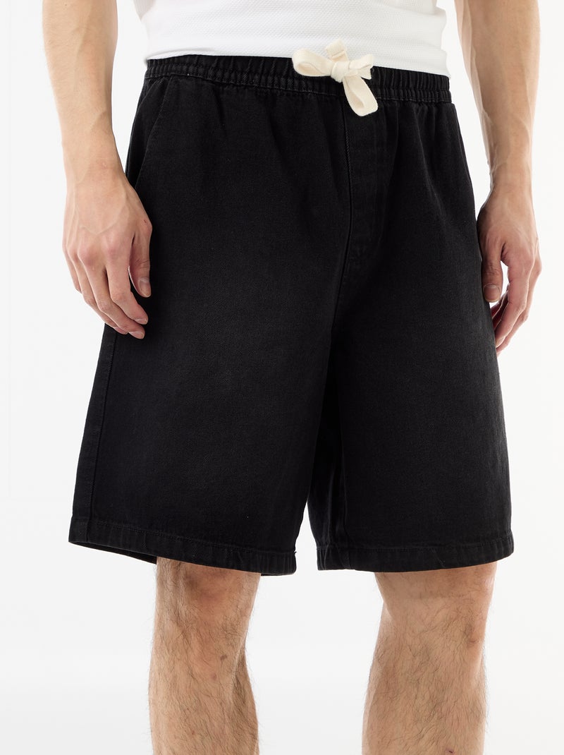 Bermuda vaquero con cintura elástica Negro - Kiabi