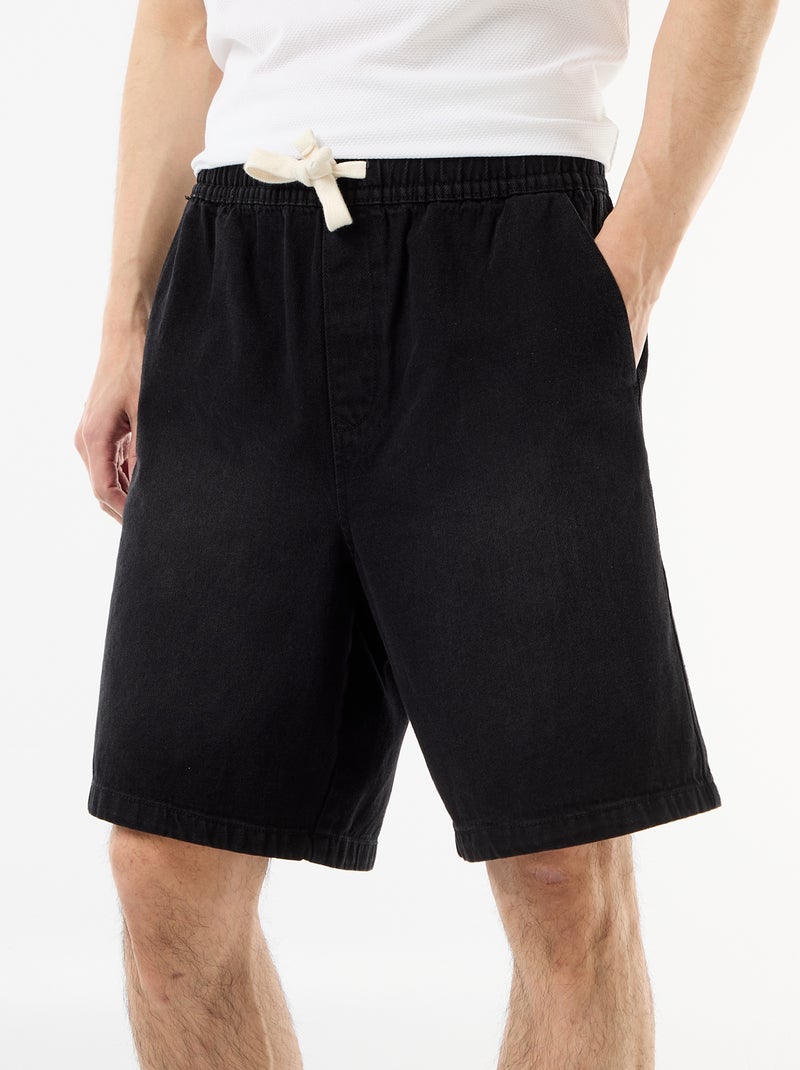 Bermuda vaquero con cintura elástica Negro - Kiabi