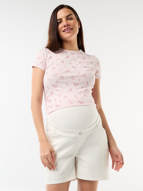 Bermuda vaquero de tiro alto de maternidad - Kiabi