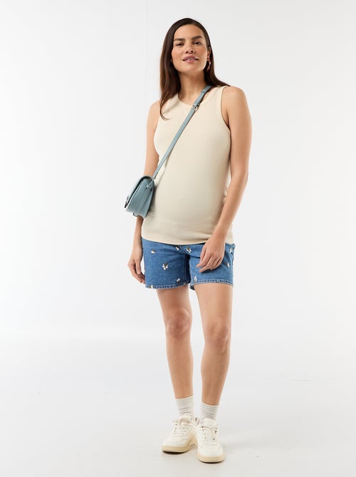 Bermuda vaquero de tiro alto de maternidad con bordados - Kiabi