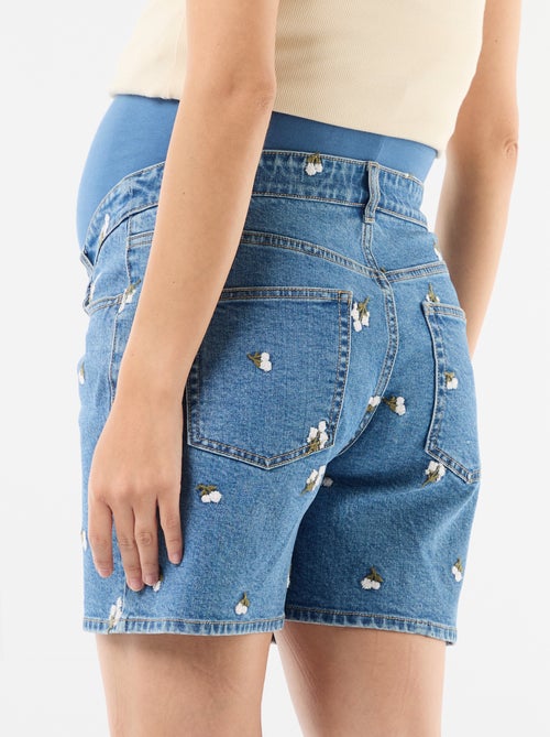 Bermuda vaquero de tiro alto de maternidad con bordados - Kiabi