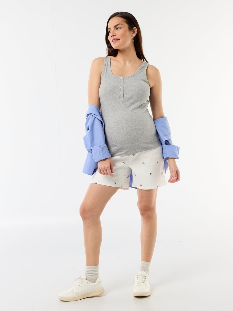 Bermuda vaquero de tiro alto de maternidad con bordados Blanco - Kiabi