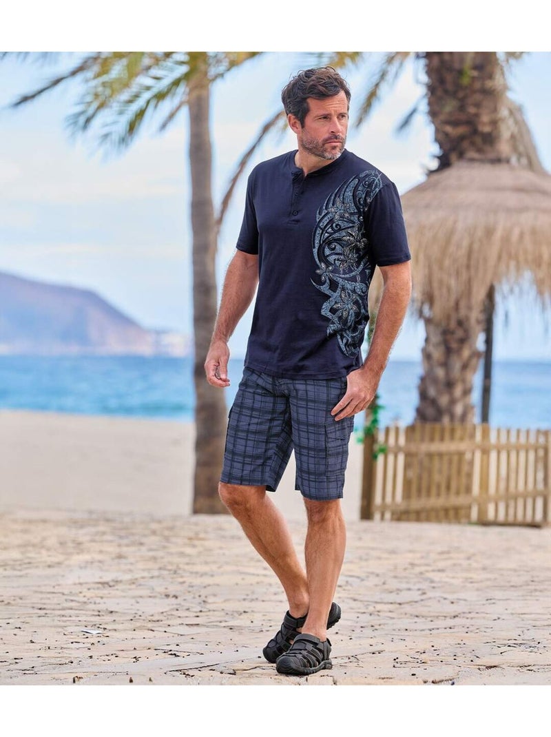 Bermudas cargo de cuadros de algodón Azul - Kiabi