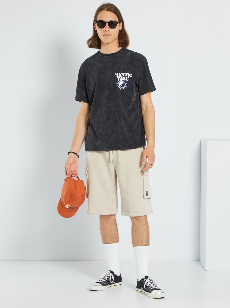 Bermudas cargo de felpa bolsillo NEGRO - Kiabi