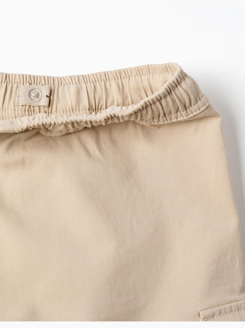 Bermudas cargo largas de sarga con cordón Beige claro - Kiabi