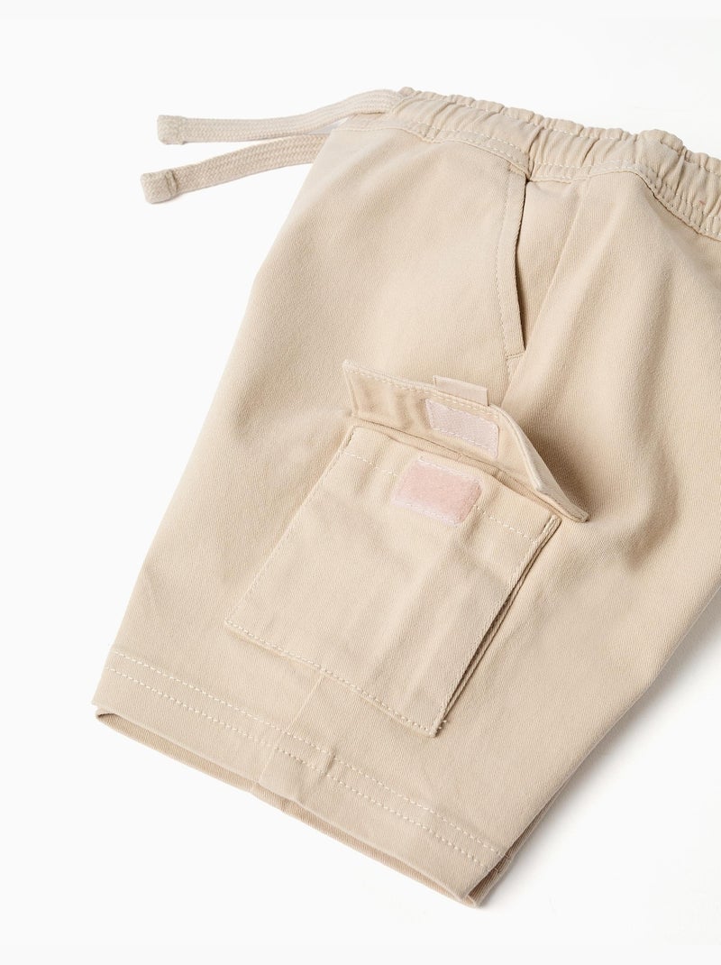 Bermudas cargo largas de sarga con cordón Beige claro - Kiabi