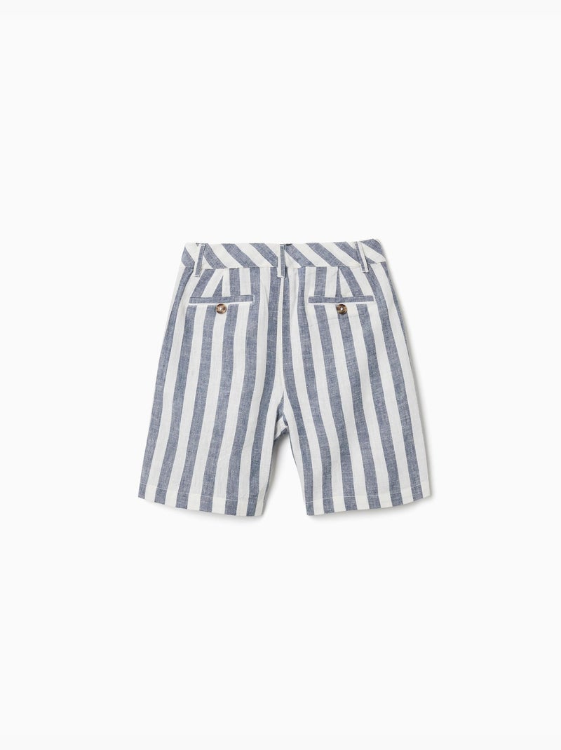 Bermudas chino de algodón y lino a rayas You&Me Beige claro - Kiabi
