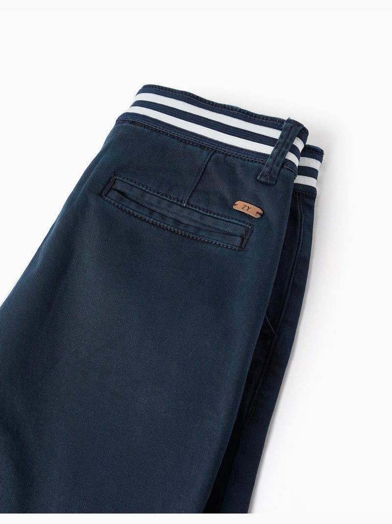 Bermudas chino de sarga con cinta a rayas Azul oscuro - Kiabi