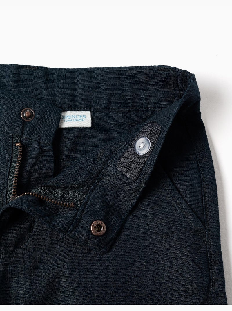 Bermudas chino largas en lino y algodón Azul oscuro - Kiabi
