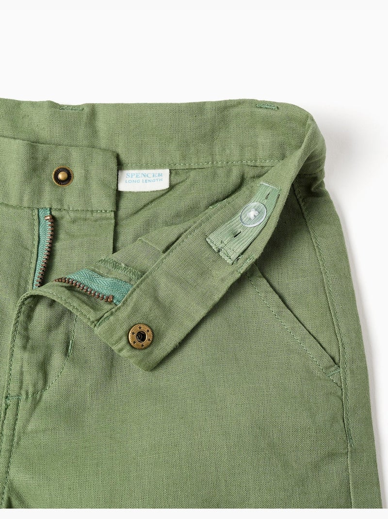 Bermudas chino largas en lino y algodón Verde - Kiabi