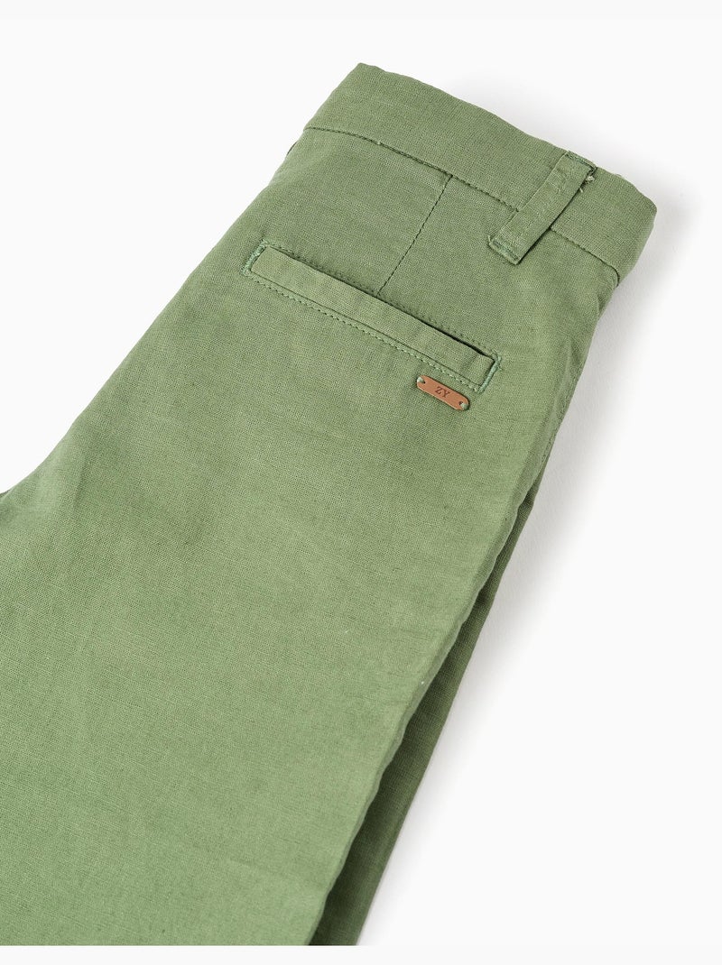 Bermudas chino largas en lino y algodón Verde - Kiabi
