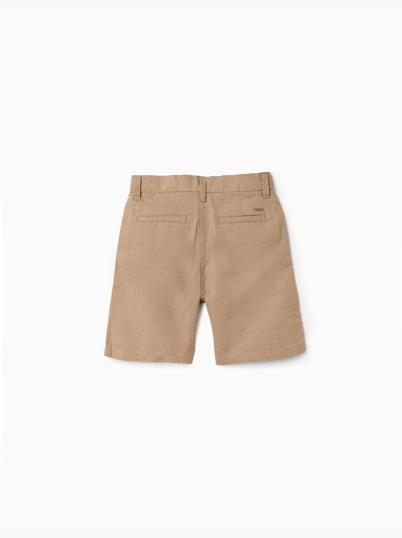 Bermudas chino largos en lino y algodón Beige oscuro - Kiabi