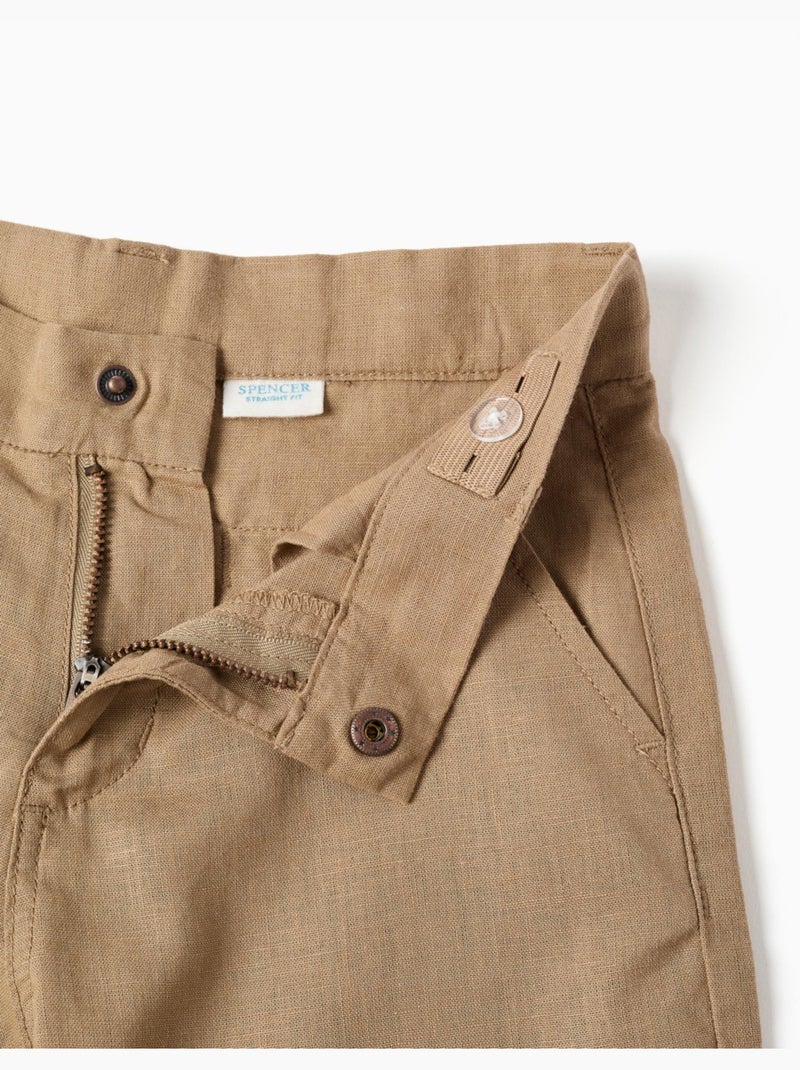 Bermudas chino largos en lino y algodón Beige oscuro - Kiabi