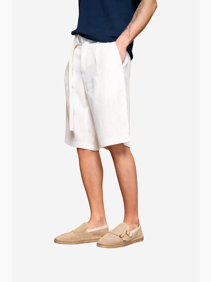 Bermudas chinos de mezcla de lino de tiro alto giesto Blanco - Kiabi