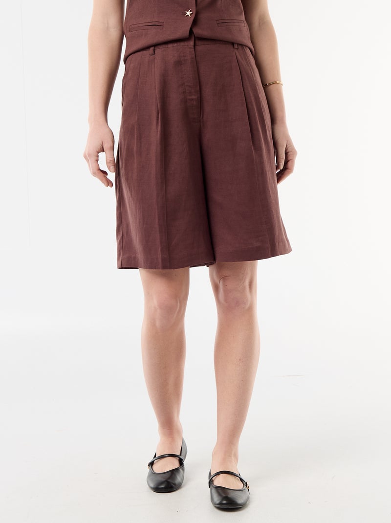 Bermudas con pinzas Marron - Kiabi