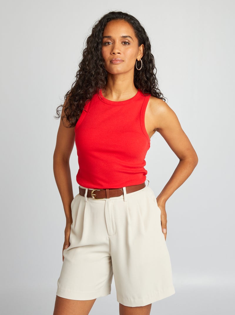Bermudas con pinzas talle alto BEIGE - Kiabi