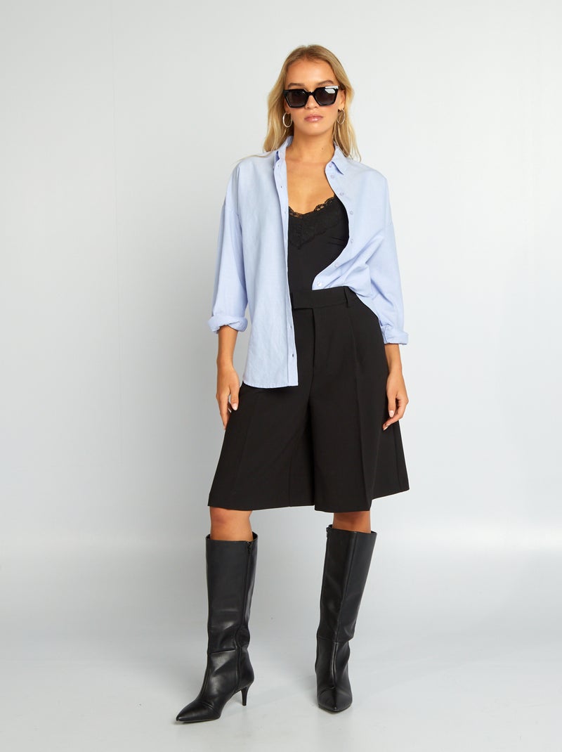 Bermudas con pinzas tiro alto negro - Kiabi