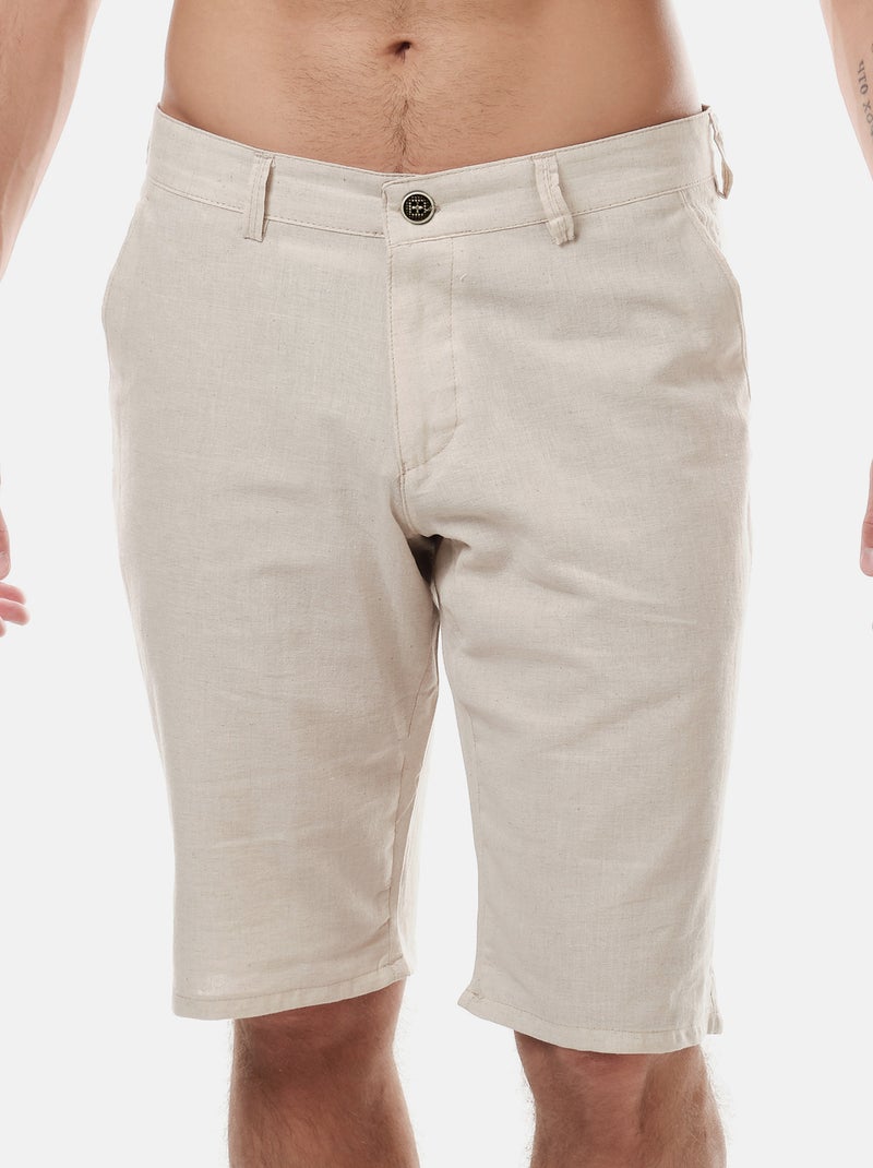 Bermudas de algodón y lino Beige claro - Kiabi