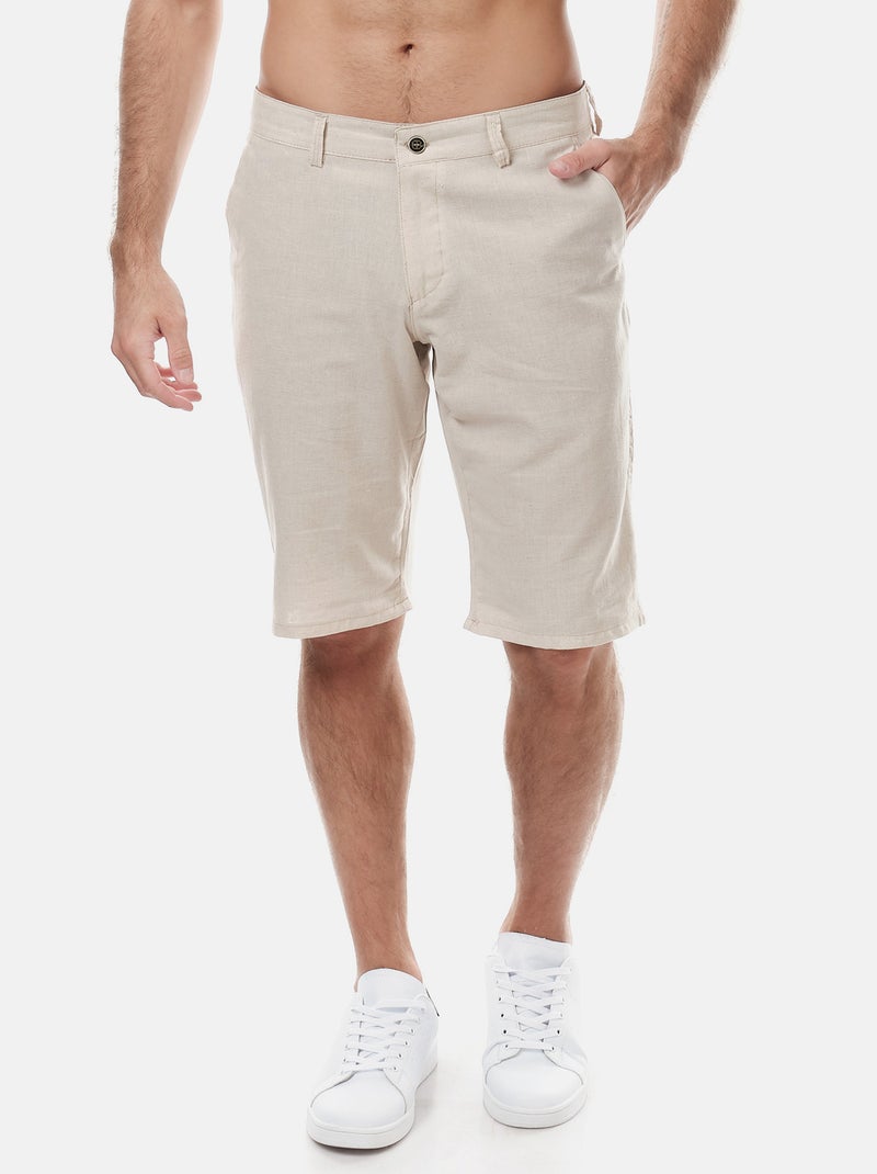 Bermudas de algodón y lino Beige claro - Kiabi
