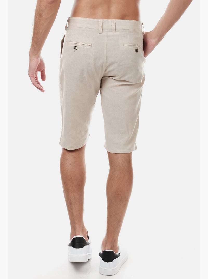 Bermudas de algodón y lino Beige claro - Kiabi