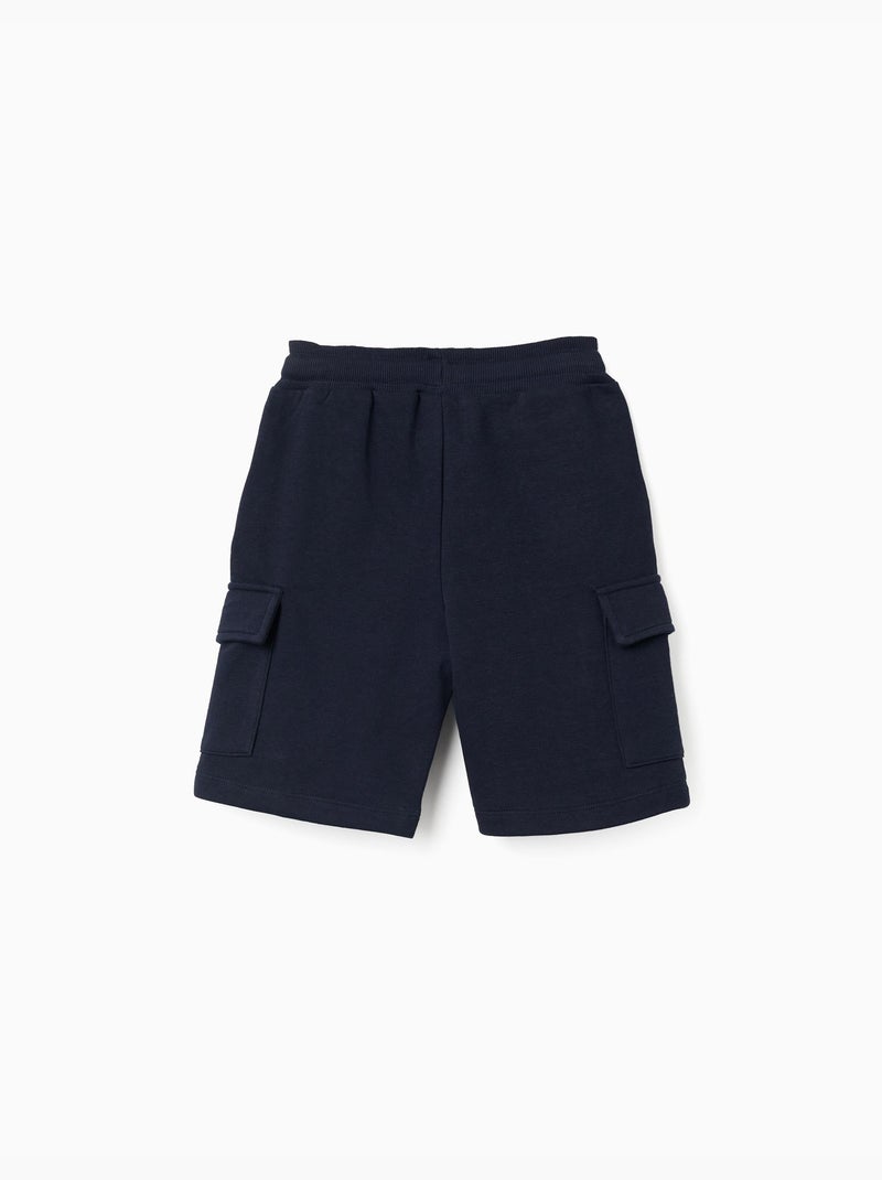 Bermudas de felpa con bolsillos cargo y cordón Azul oscuro - Kiabi