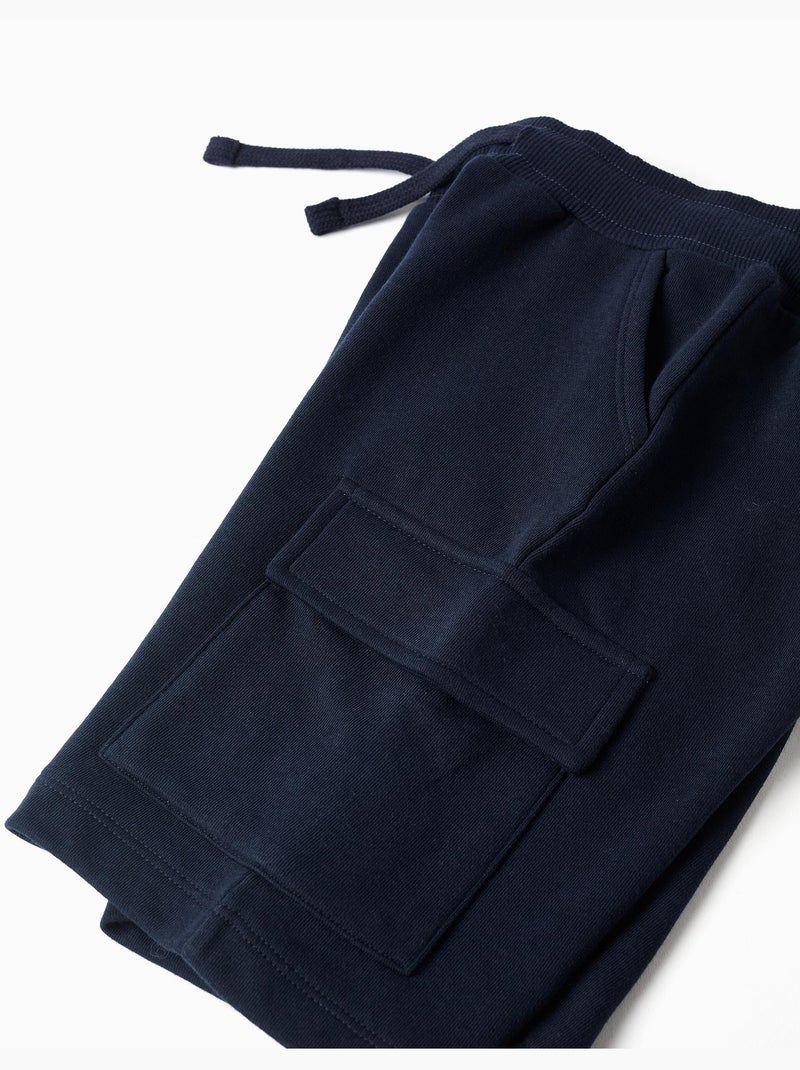 Bermudas de felpa con bolsillos cargo y cordón Azul oscuro - Kiabi