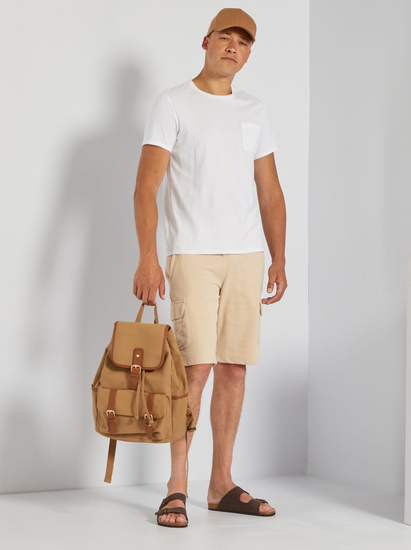 Bermudas de felpa con bolsillos con solapa beige crema - Kiabi