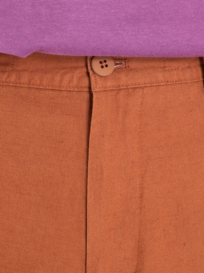 Bermudas de lino y algodón con bolsillos MARRON - Kiabi