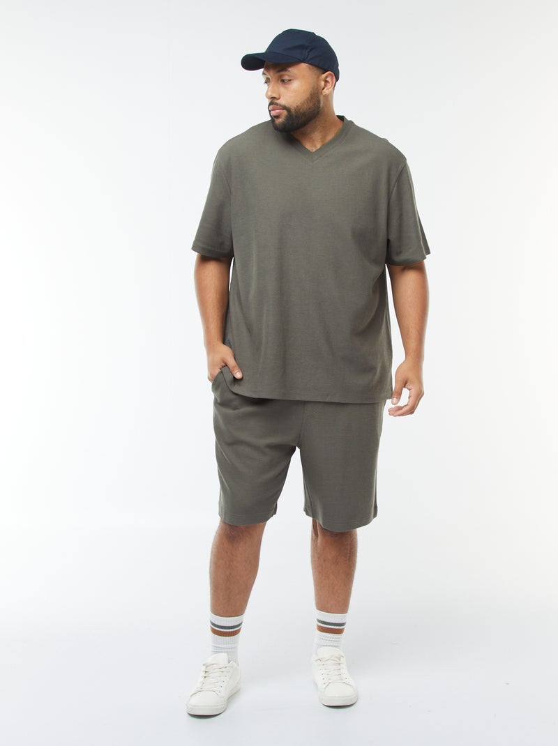 Bermudas de punto de piqué Kaki - Kiabi