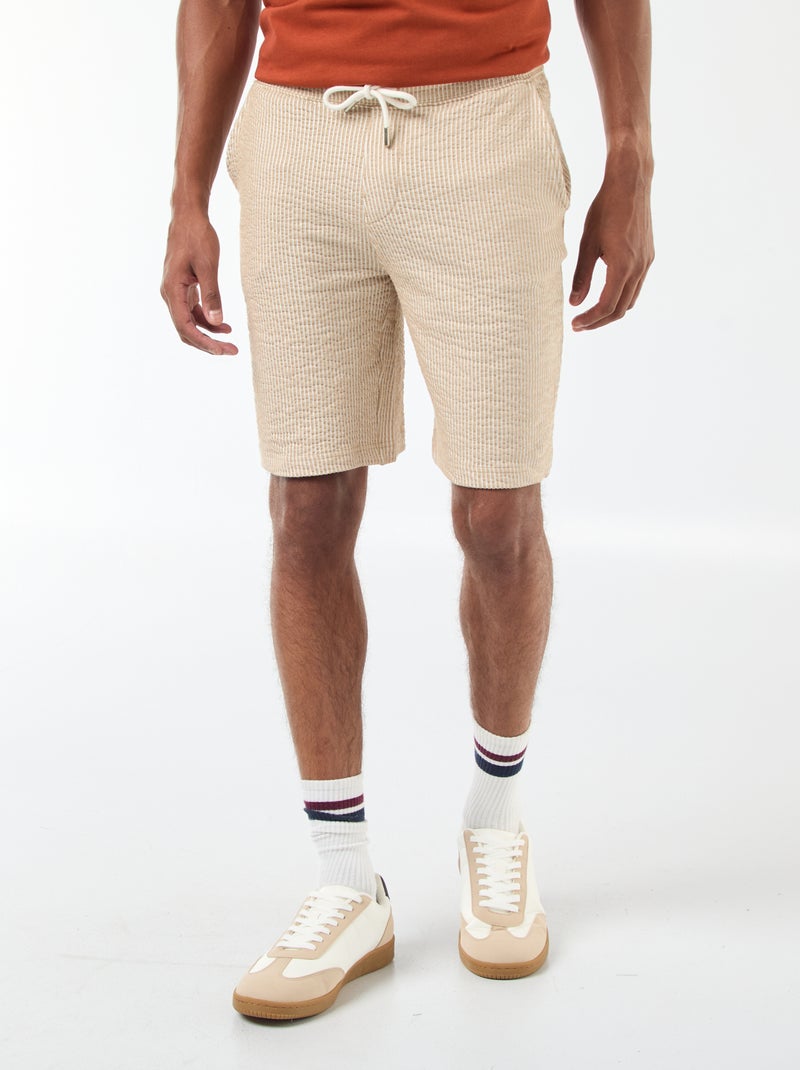 Bermudas de tejido tipo crespón de rayas Beige - Kiabi