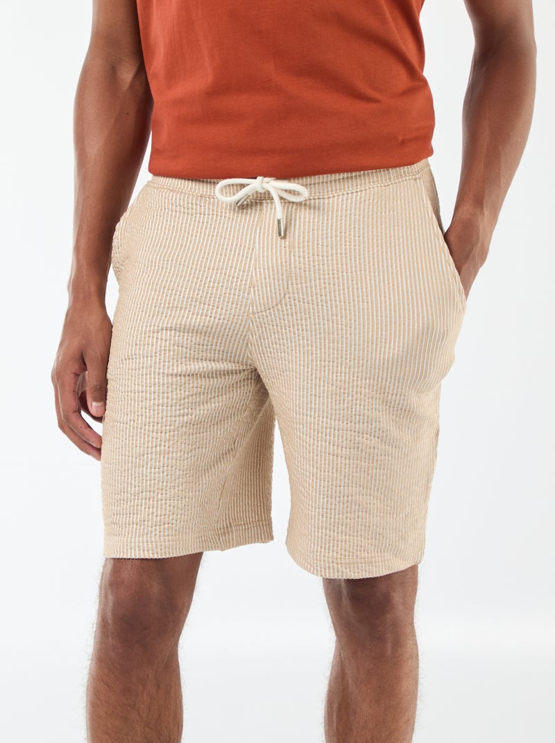 Bermudas de tejido tipo crespón de rayas Beige - Kiabi