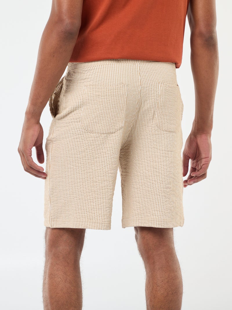Bermudas de tejido tipo crespón de rayas Beige - Kiabi