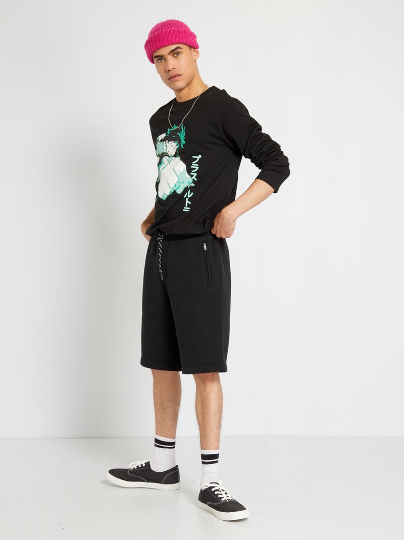 Bermudas felpa bolsillos con cremallera NEGRO - Kiabi