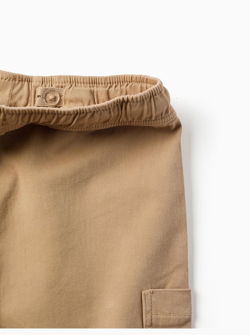 Bermudas largas cargo de sarga con cordón Beige - Kiabi