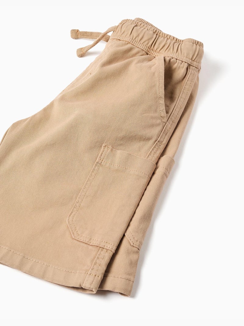 Bermudas largas cargo de sarga con cordón Beige - Kiabi