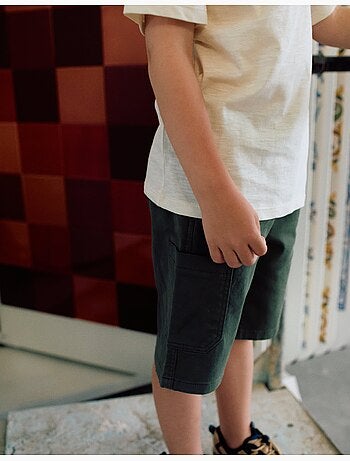 Bermudas largas cargo de sarga con cordón