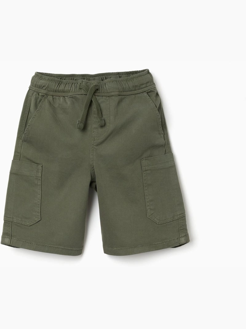 Bermudas largas cargo de sarga con cordón Verde oscuro - Kiabi