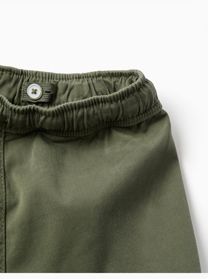 Bermudas largas cargo de sarga con cordón Verde oscuro - Kiabi