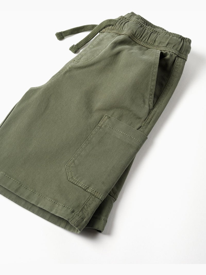 Bermudas largas cargo de sarga con cordón Verde oscuro - Kiabi