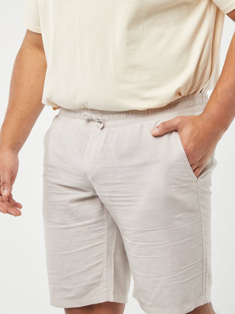 Bermudas ligeras de algodón y lino con cintura elástica BEIGE - Kiabi
