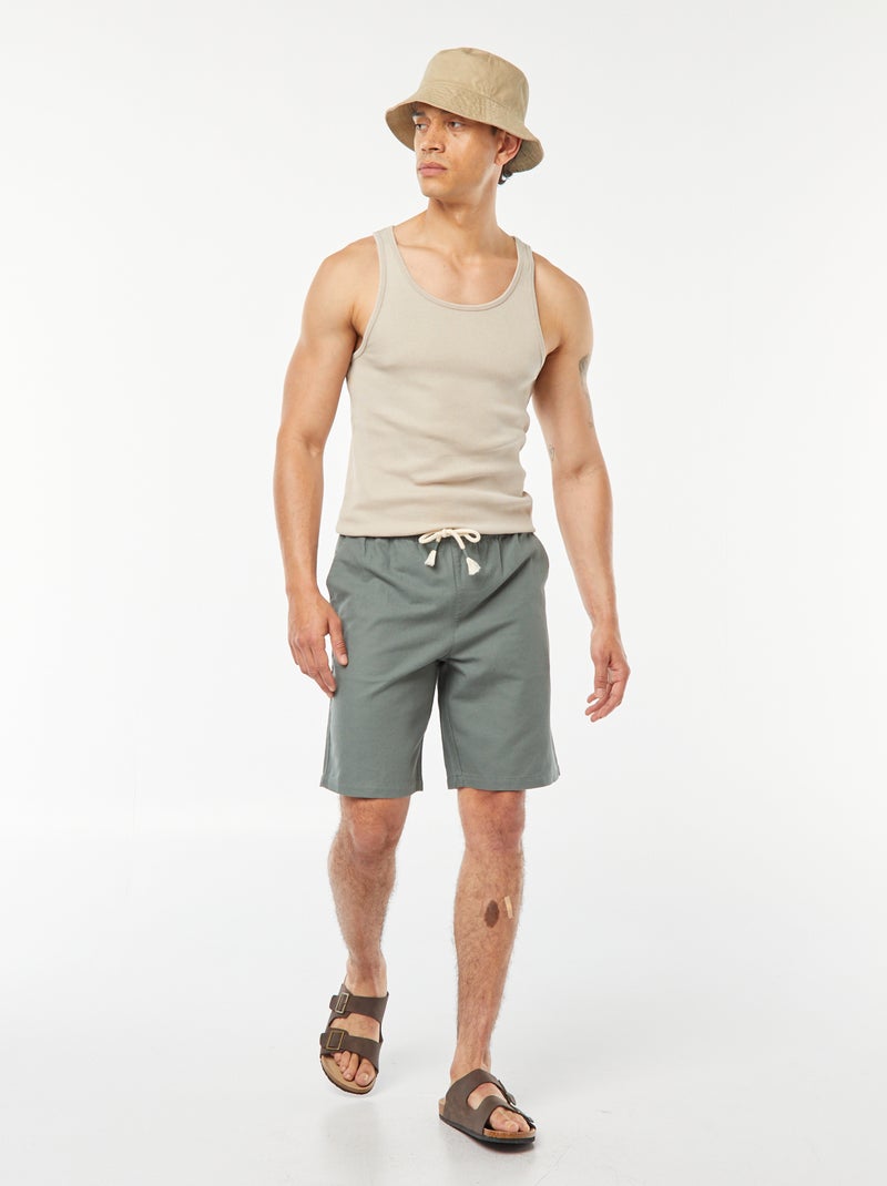 Bermudas lisas con cintura elástica + cordones VERDE - Kiabi
