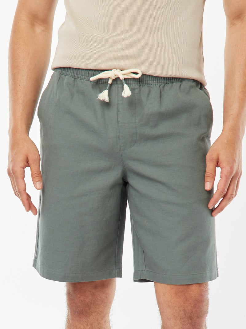 Bermudas lisas con cintura elástica + cordones VERDE - Kiabi